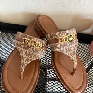 Michael Kors Tan and Gold Sandals